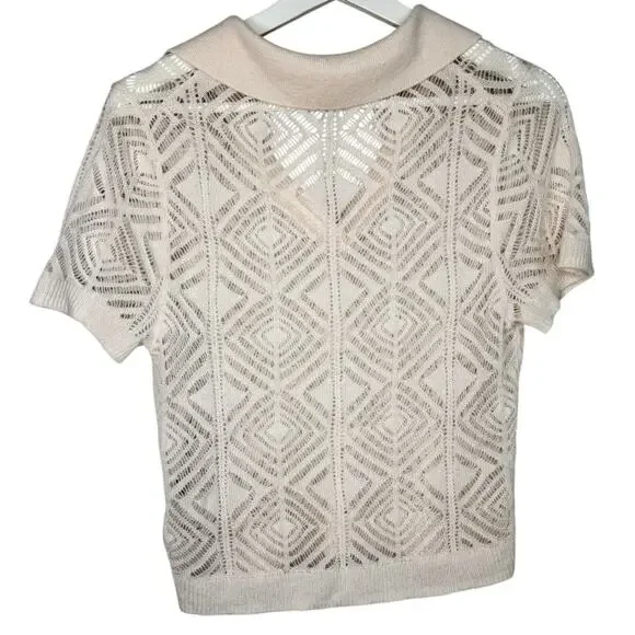 J. Crew Cashmere Short Sleeve Collared V-Neck Knit Polo Sweater Cream Womens Med - Picture 6 of 8